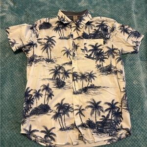 Hurley Blue and Cream Casual Button Down Shirt with Tropical Print
